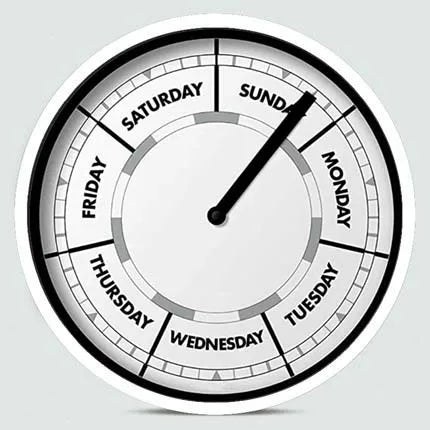 horloge murale jour semaine cadran argenté face blanche moderne minimaliste quartz aiguille salon