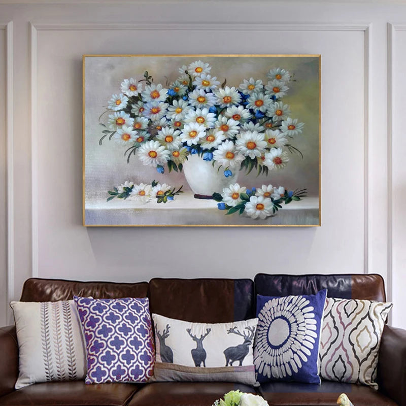 Kit broderie fleur daisy motif floral toile coton imprimée fil coloré vase décoration maison