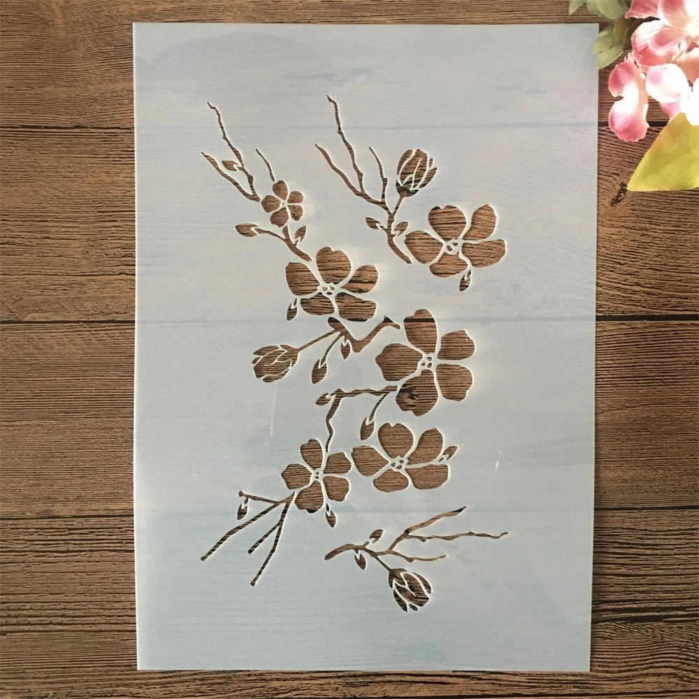 Stencil fleurs stylisées branches artisanal coloriage peinture murale scrapbooking décoration album A4