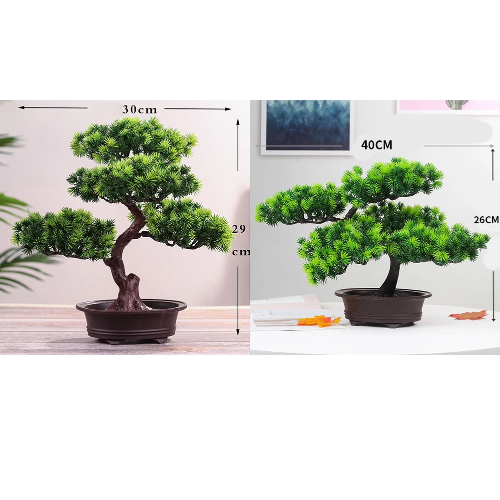 ornement arboré bonsaï artificiel vert feuilles pointues tronc épais classique pot marron décoration intérieureextérieur