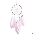 attrape rêves traditionnel plumes bois blanc rose violet bleuclair fil suspension