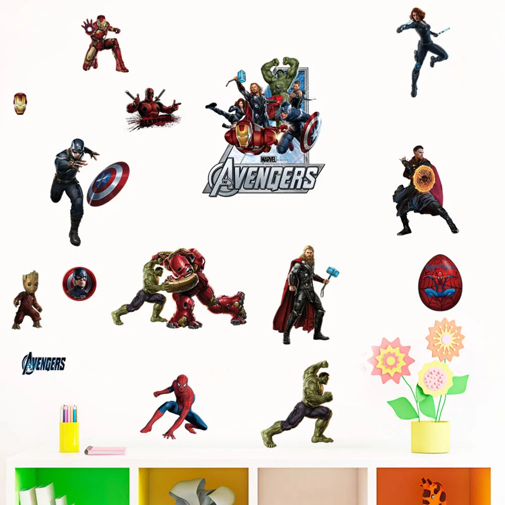 sticker mural super héros avengers personnages floral pop art moderne chambre salon
