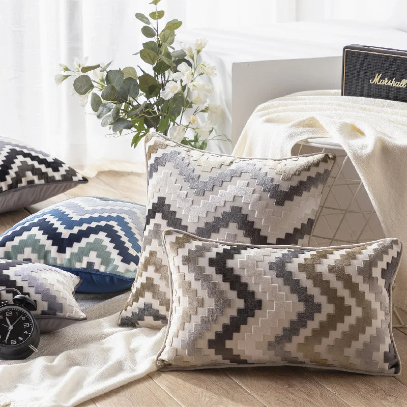 housse coussin polyester zigzag gris moderne décoration maison lit voiture 45x45cm 30x50cm 50x50cm