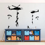 sticker mural hélicoptère parachutistes noir adhésif chambre ado minimalisteintérieur decoration auto colle