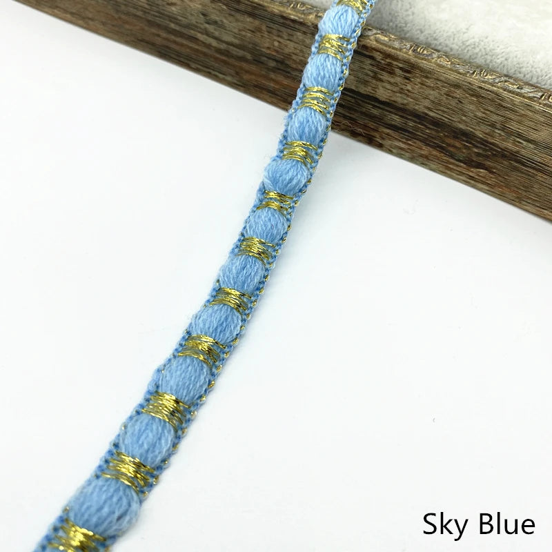 ruban décoratif tressé bandes dorées 12mm rouge bleu rose jaune noir beige