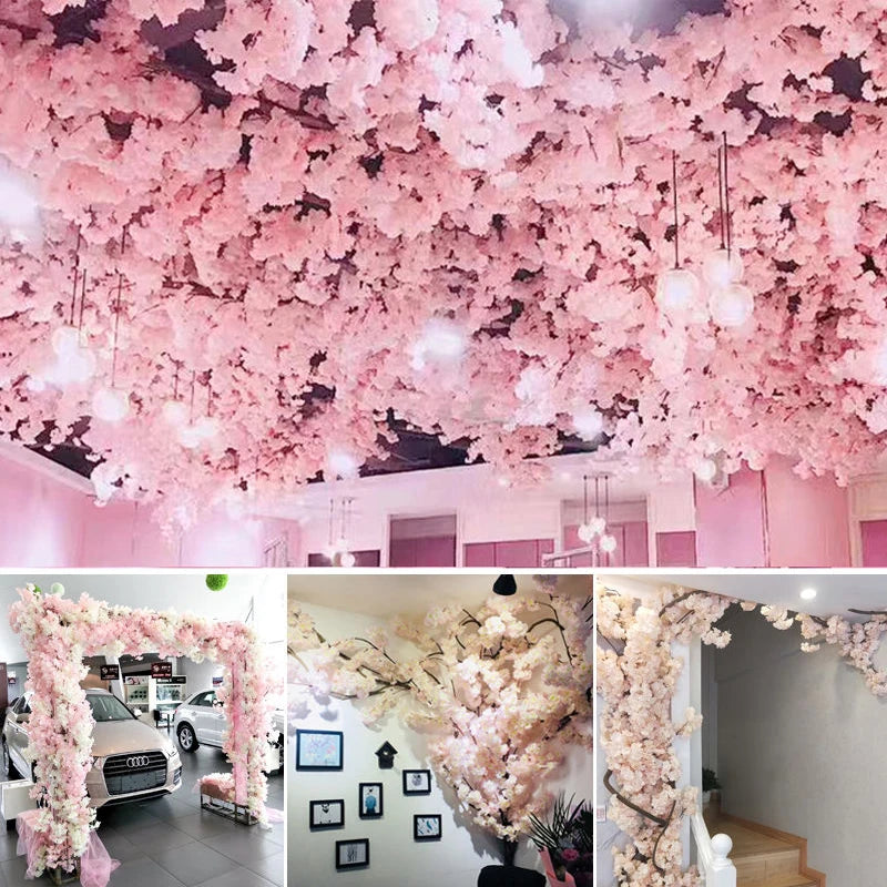 guirlande artificielle fleurs cerises rose clair feuilles vertes mariage décoration intérieure naturelle festive adhésif