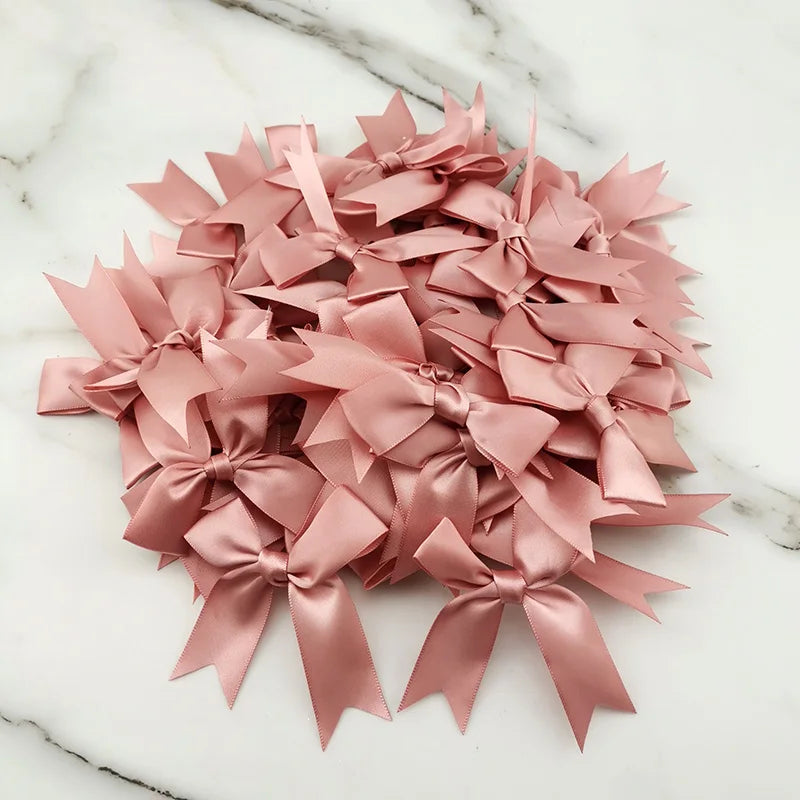 rubans satinés nœuds rose pâle classique opaques tissus décoratifs manuels fêtes 8.5cm 50 pièces