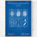 Cette image montre le brevet délivré en 1873 pour les cartes à jouer par H. Billings, comprenant des motifs et des prédictions typiques des jeux de cartes.