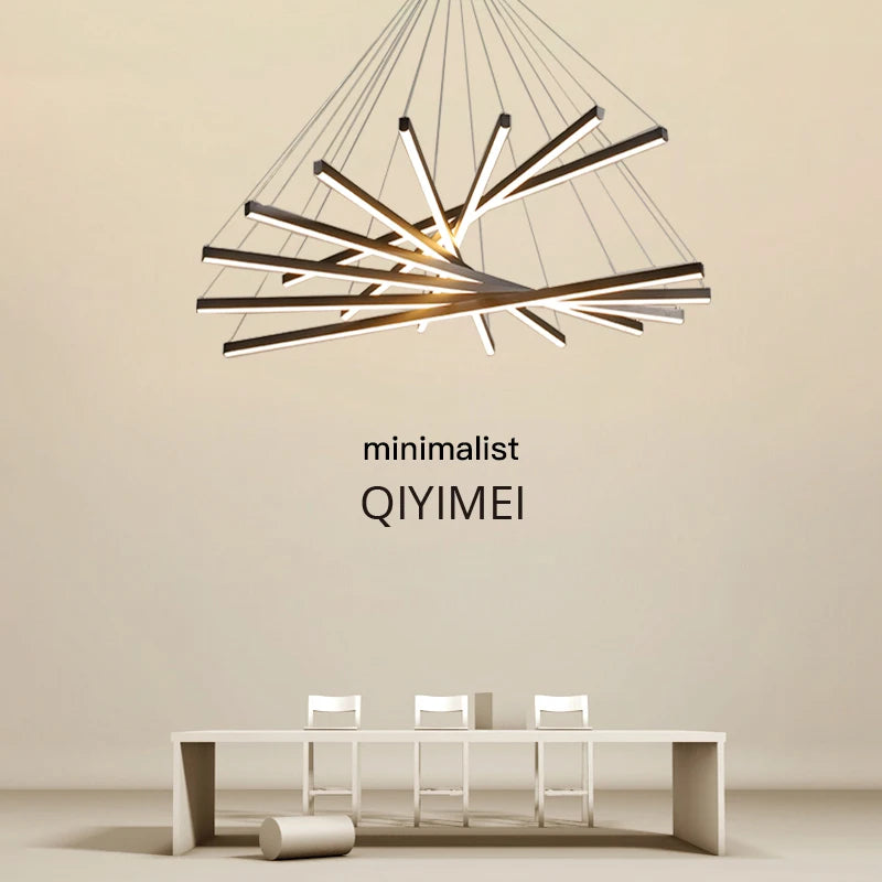 suspension lumineuse moderne noir led barres géométriques minimaliste télécommande