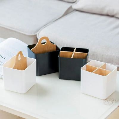 Boîte de rangement en bambou multifonction noir sur bureau moderne