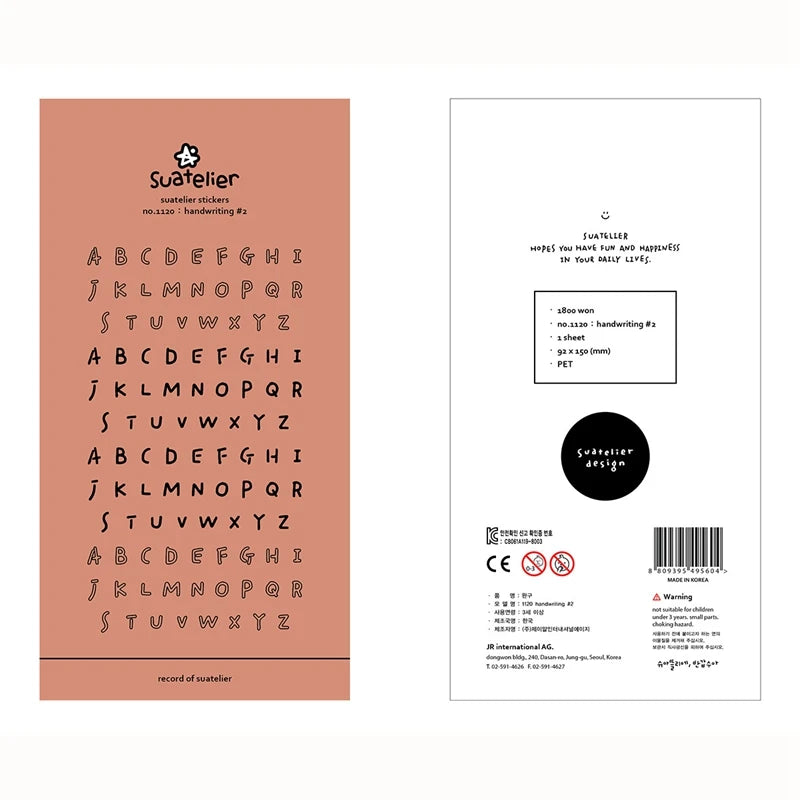stickers alphabet manuscrit vintage calligraphique orange beige blanc noir semi transparents adhésifs journal scrapbooking
