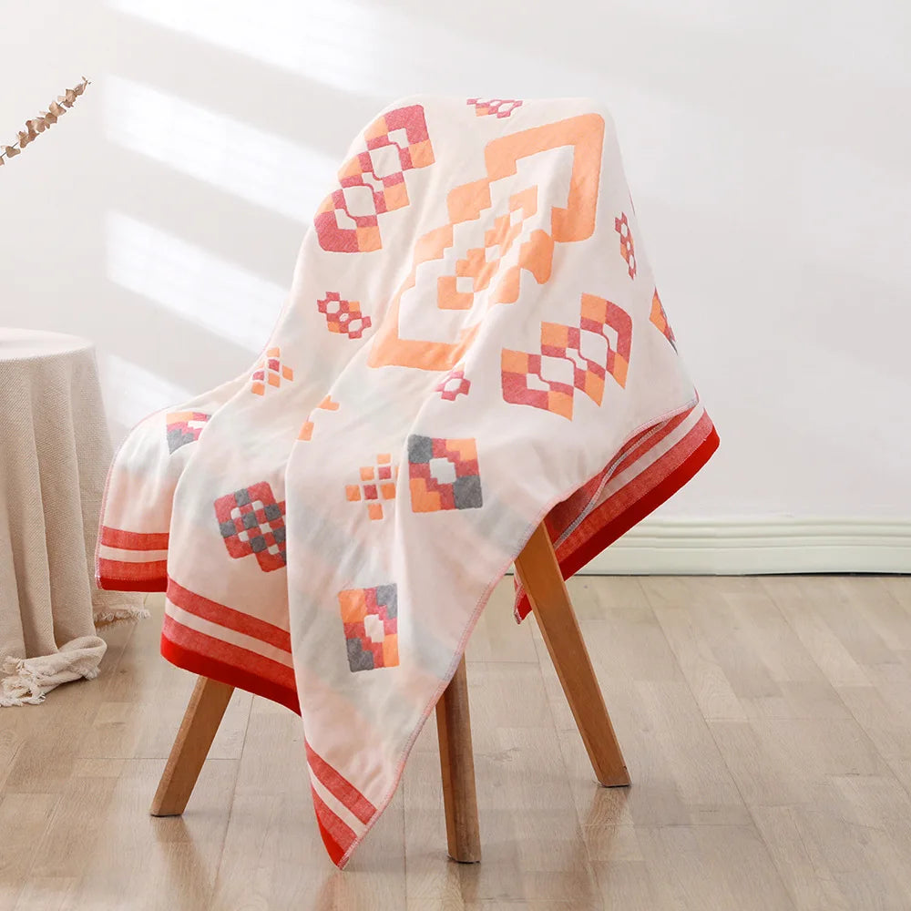 serviette bain coton bio rapide absorbant moderne motif géométrique blanc bleu orange gris