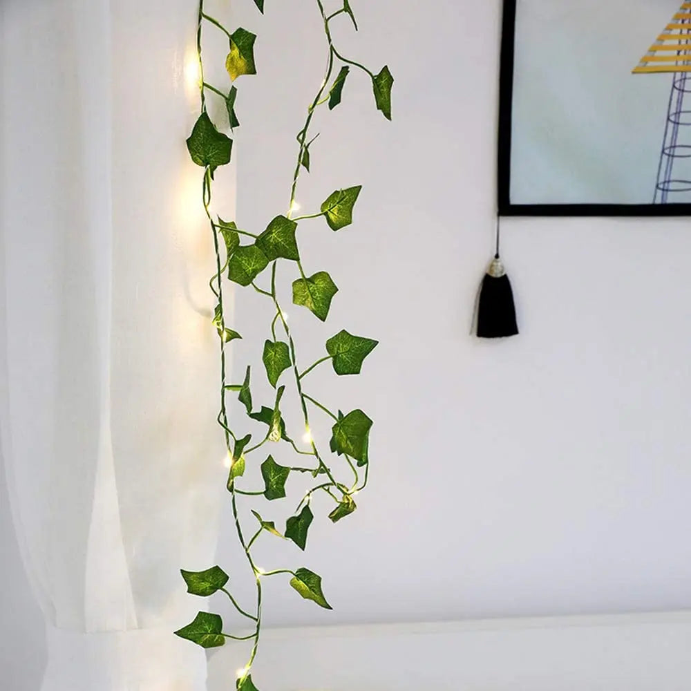guirlande lumineuse feuilles vertes vigne artificielle bohème rustique extérieure LED accrochée festive jardin anniversaire