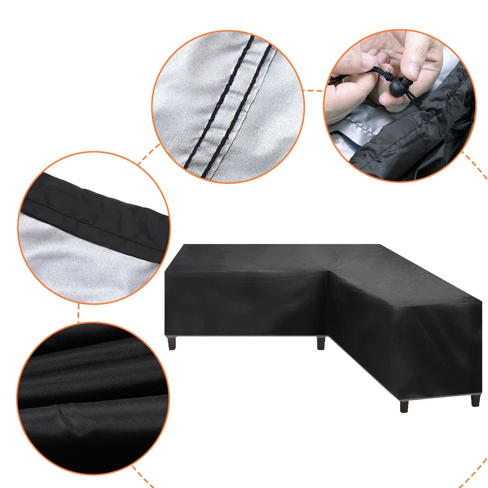 housse canapé extérieur polyester noir moderne élastiques 286x222x82cm
