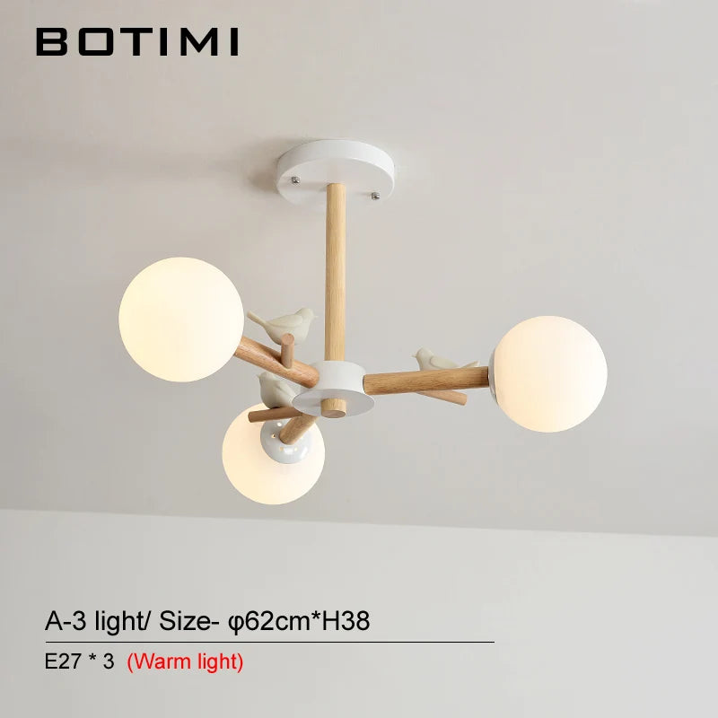 lampe suspendue moderne blanc bois boules translucides branches led chambre salle manger