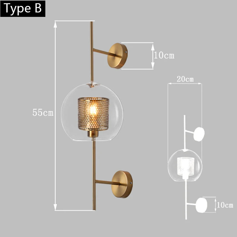 lampe murale nordique or perforée transparente éclairage chambre salon entrée moderne fixée