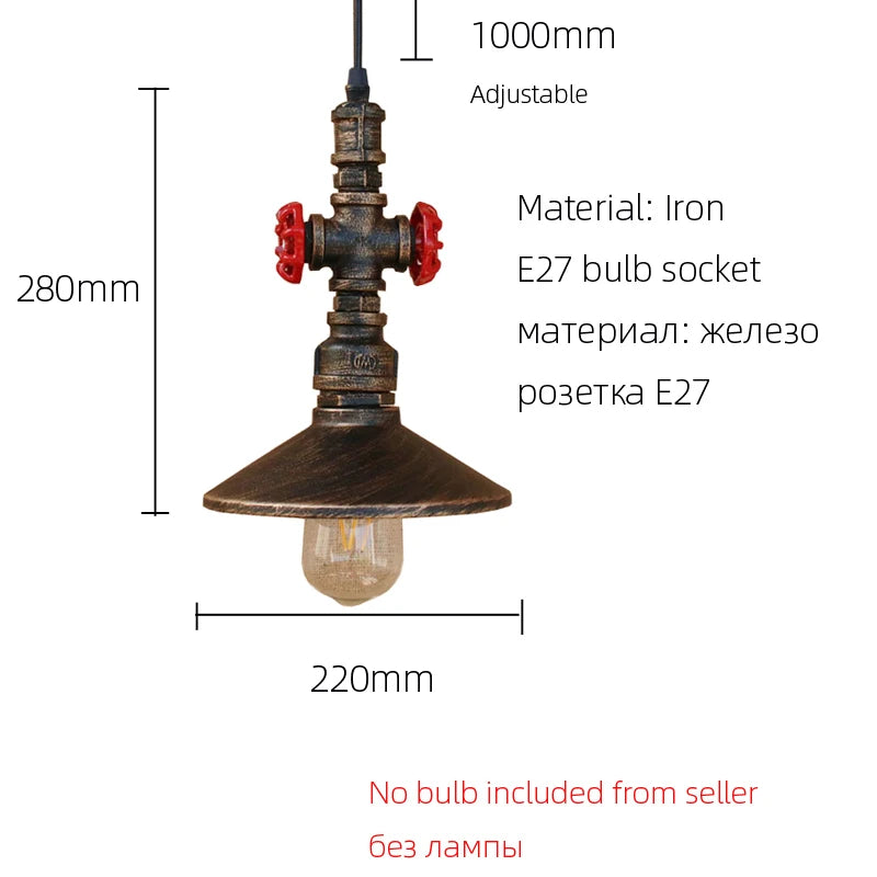 lampe suspendue industrielle vintage métal vieilli noir rouge doré câble fixe éclairage chambre salonhôtel