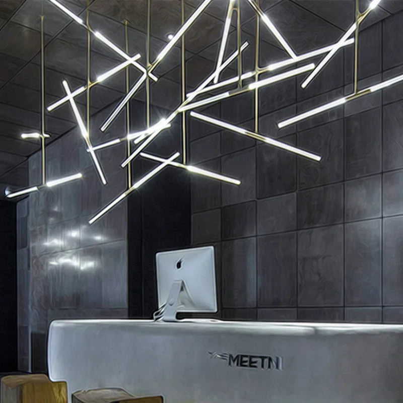 suspension lumineuse moderne blanc doré lignes horizontales diagonales sans ombre led encastré chambre salon