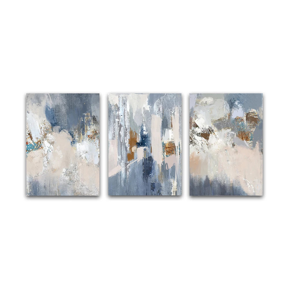 tableau abstrait contemporain bleu gris beige blanc marron peinture toile haut qualité décoration intérieure