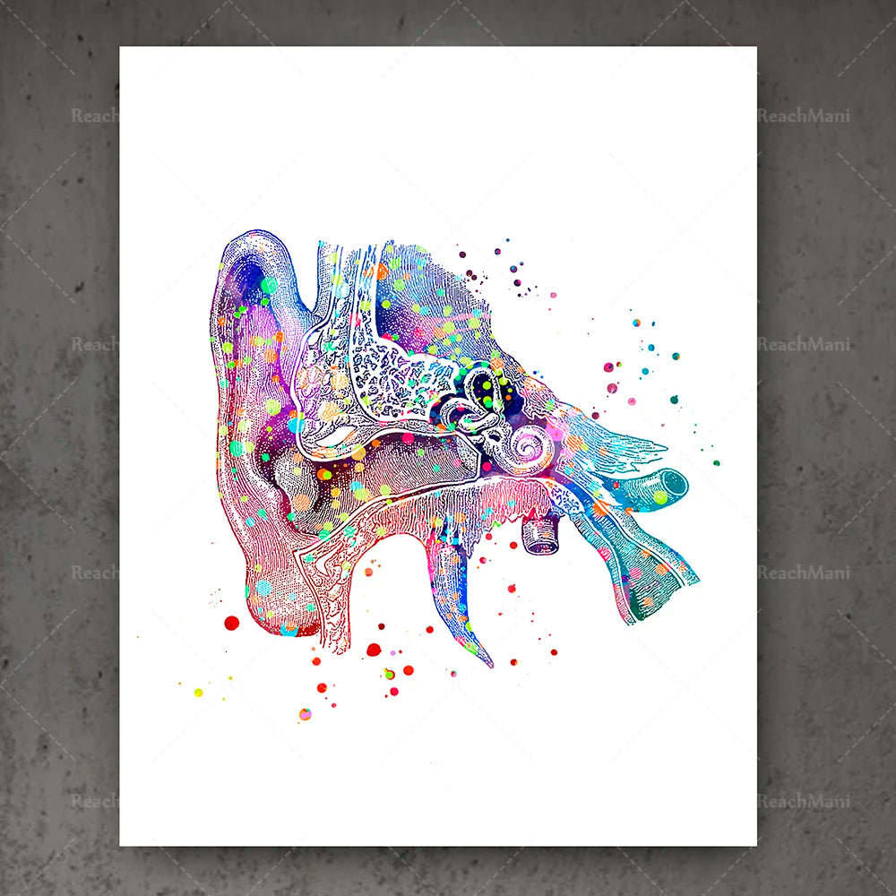 Une représentation abstraite et colorée d'un poisson, composée de lignes, de formes et d'éclaboussures aux couleurs vives.