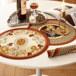 tapis table rond protection anti dérapante pvc respectueux environnement beige marron fleurs stylisées élégant