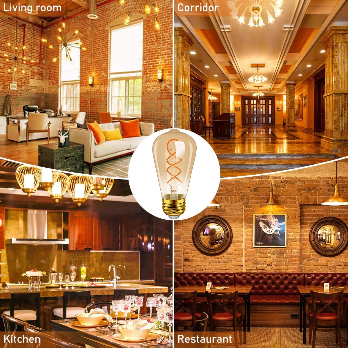 ampoule led dorée spirale vintage 360° 25000h 249lm 220v blanc chaud translucent