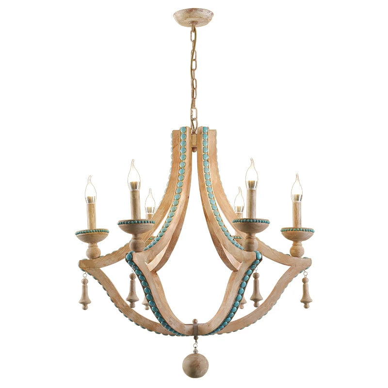 lustre bois massif turquoise classique chaîne métallique salon foyer interrupteur bouton