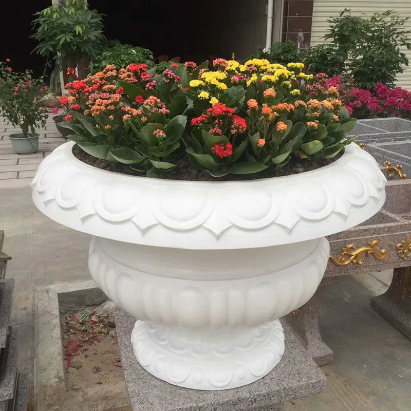 urne classique pot fleurs motif sculpté feuilles géométrique ornamental jardinière extérieure réutilisable grande taille