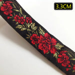 ruban polyester fleurs brodées noir rouge vert 2cm 3.3cm 5cm opacité broderie 5mètres tissu