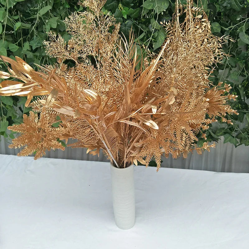 bouquet fleurs artificielles dorées feuilles stylisées graminées décoration intérieure moderne mariage fête