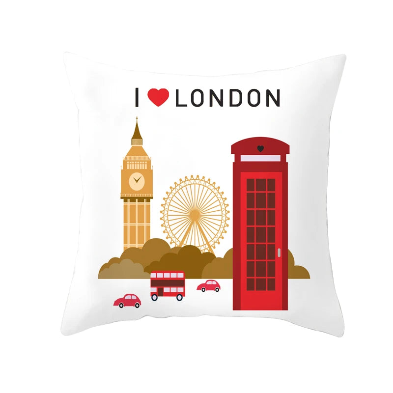 taies d'oreiller décoratives londonien motif big ben polyester respectueux environnement cartoon bleu rouge blanc