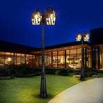 Lampadaire extérieur or noir deux lanternes classique décoration florale métal apparent IP65 LED adaptableextérieur
