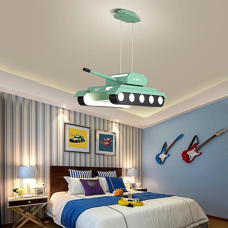 Suspension char militaire vert jaune contemporaine télécommande chambre salon étudié