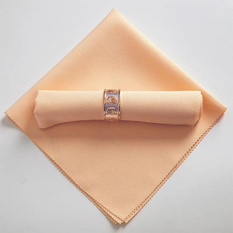 serviettes table pliées polyester 48x48cm orange vert beige gris violet marron rouge classique clips