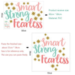 sticker mural moderne smart strong fearless étoiles dorées enfantin rose bleuclair opaque chambre coucher