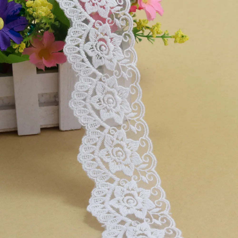 dentelle florale blanc brodée transparente 5cm largeur tissu decoratif tricotage accessoire couture