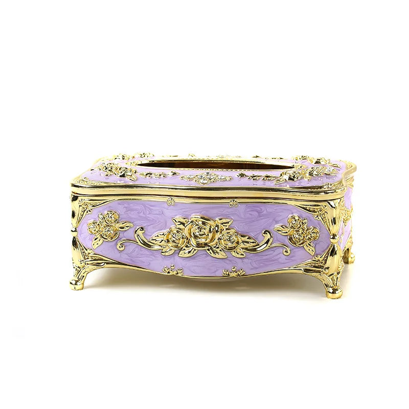boîte mouchoirs ornements floraux strass blanc or rouge
