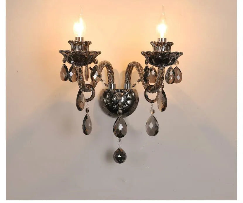 Applique murale cristal transparente classique ampoules led noir doré entrée chambre salle bain