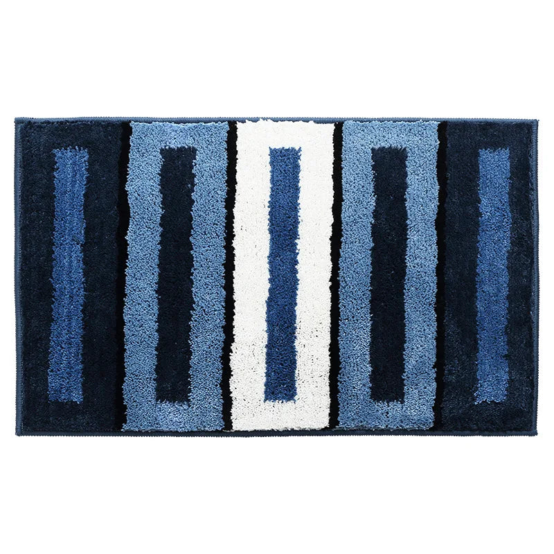tapis bain antidérapant bleu marine bleu clair blanc rayé moderne polyester résistant