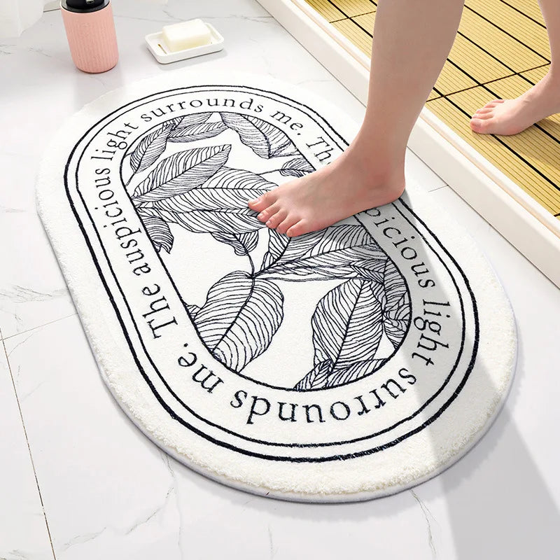 tapis bain antidérapant mousse pe polyester moderne feuilles léopard fruits lettrage blanc noir vert