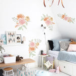 stickers muraux fleurs watercolor rose beige vert clair autoadhésifs intérieur décoration florale chambre salon