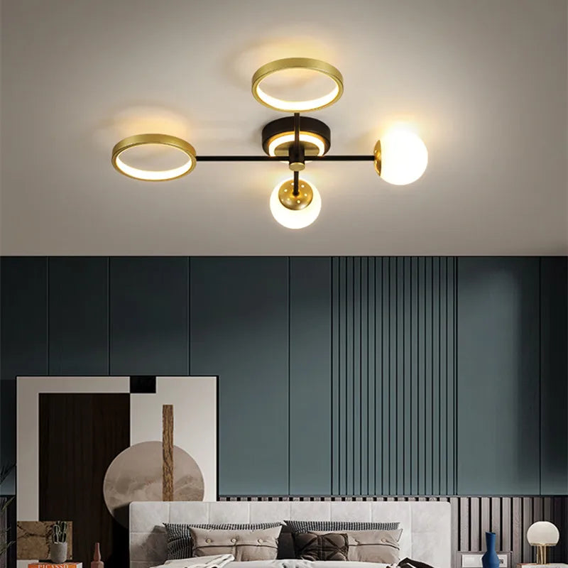 lustre moderne suspendu verre dépoli fer forgé noir doré led contemporain semi encastré