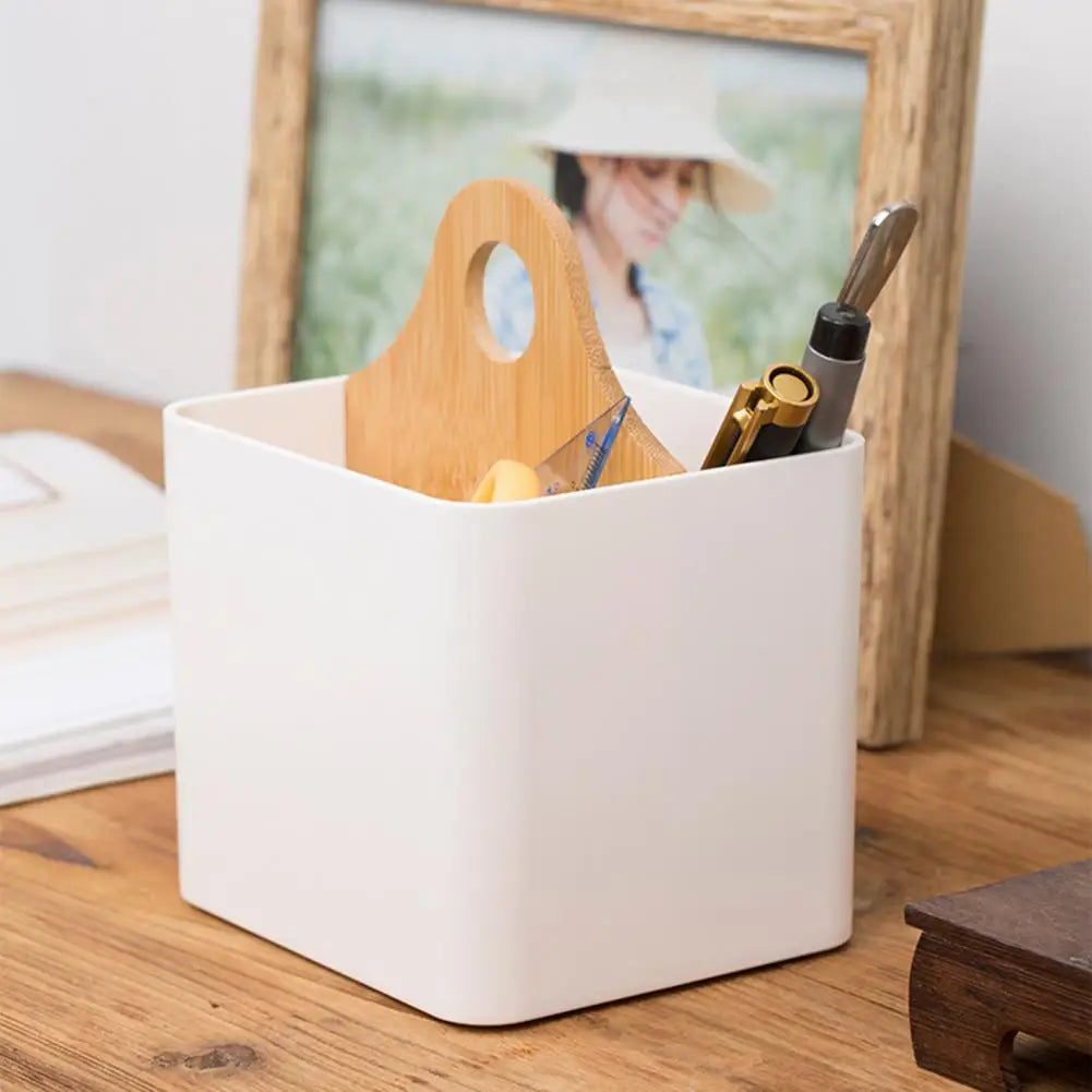 Organisateur de bureau en bambou avec poignée portable vue de dessus