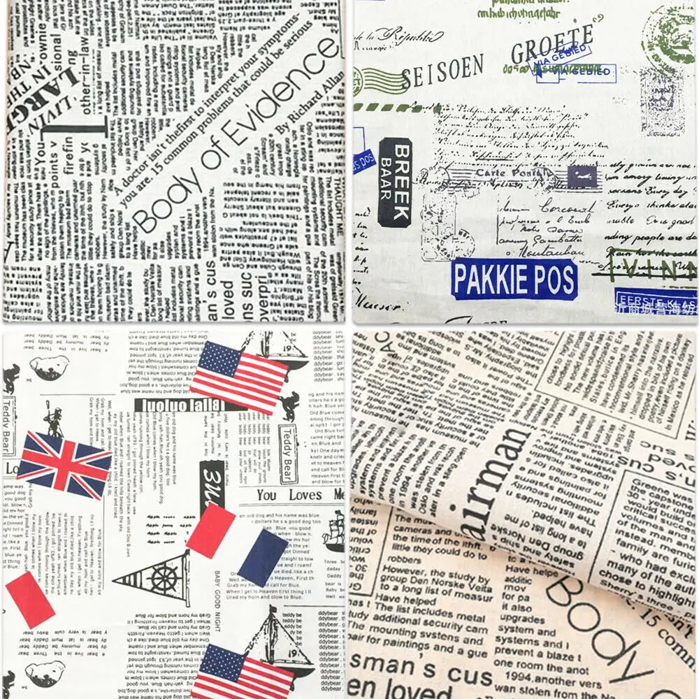 tissu coton lin imprimé journal vintage drapeaux motifs textes protection uv