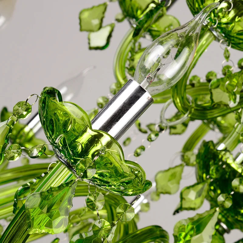 lustre cristal vert transparent classique 58x60cm têtes echangement e14