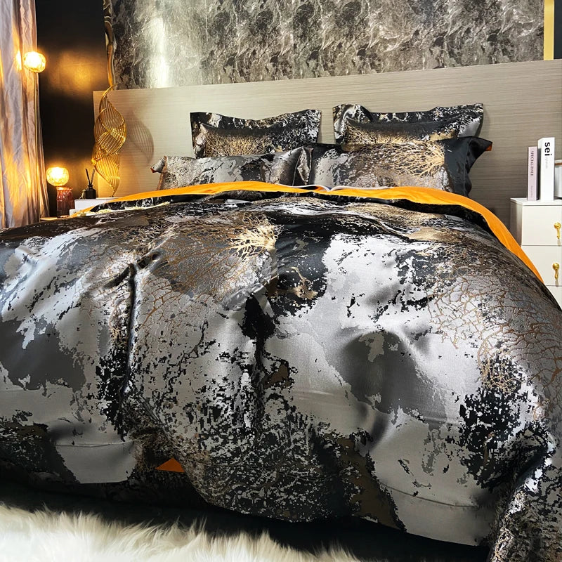 ensemble literie moderne noir or brillant couvre lit taies oreiller king size