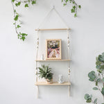 Étagère murale macramé double couche avec plante verte