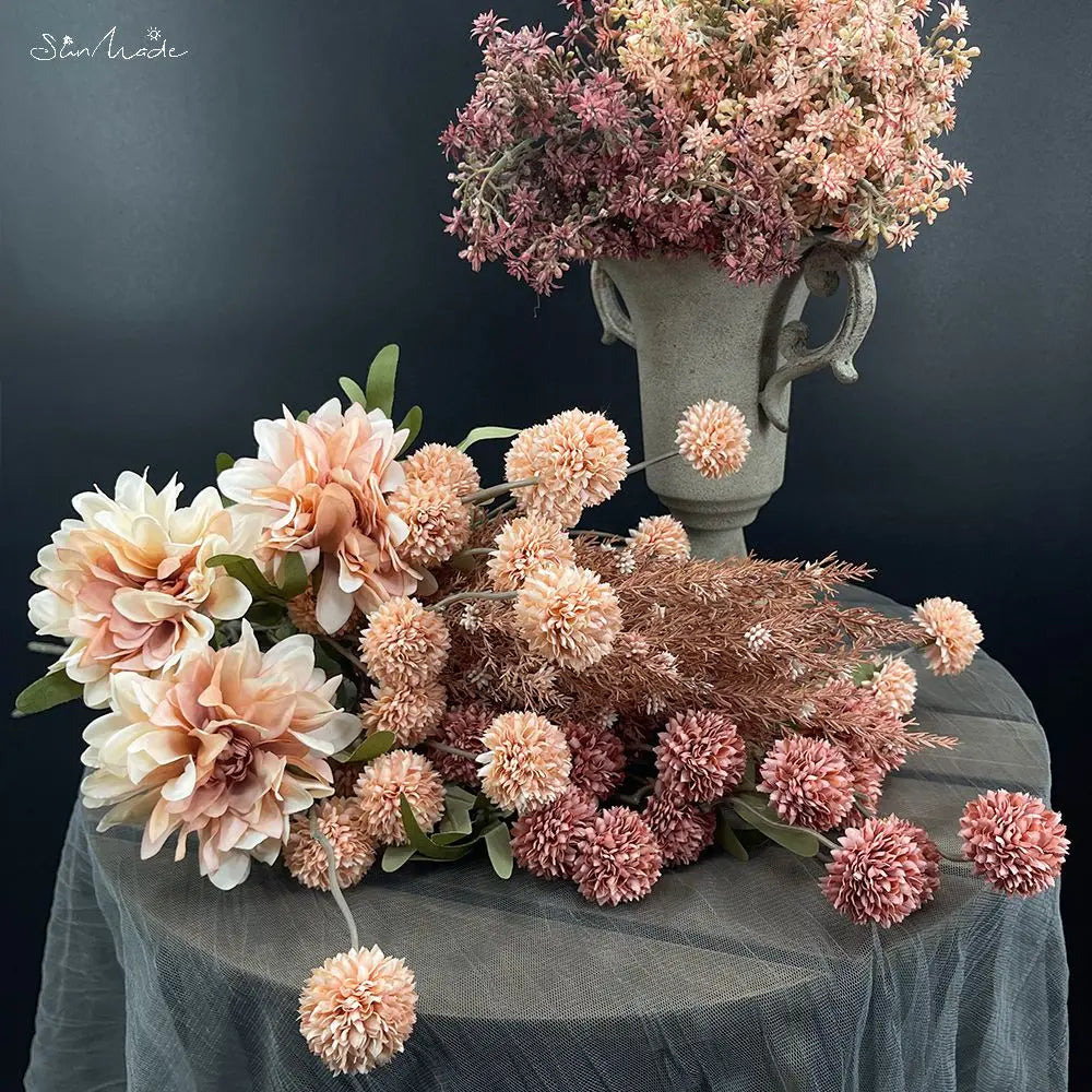 Bouquet artificiel dandelins soie orange blanc moderne décoration maison mariageintérieur
