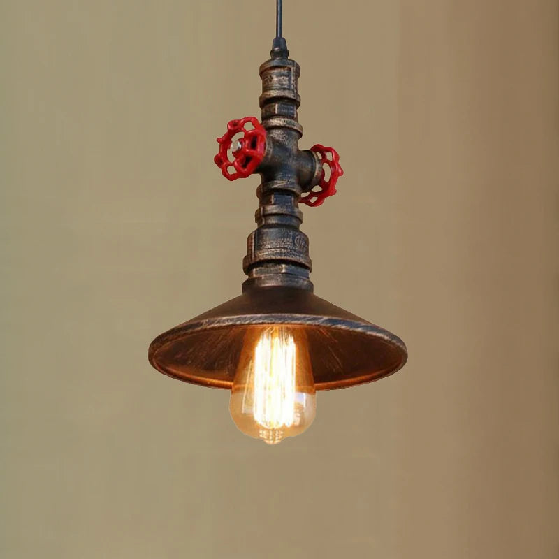 lampe suspendue industrielle vintage métal vieilli noir rouge doré câble fixe éclairage chambre salonhôtel