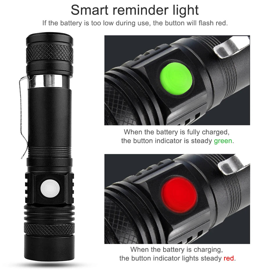 linterna led recargable alta potencia zoomable resistente al agua con modo variador camping trekking